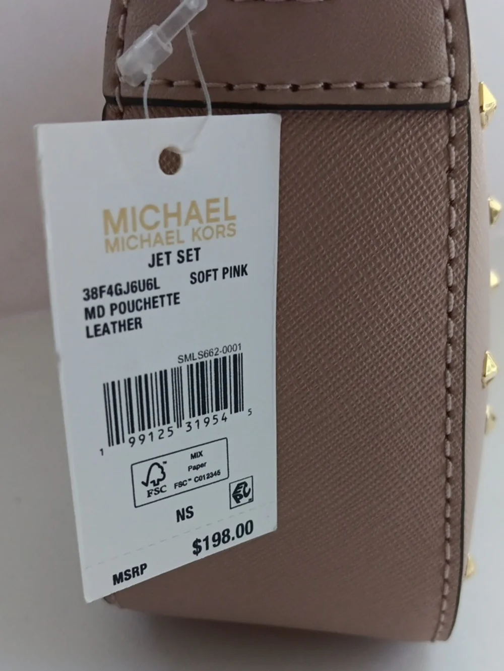 NWT Michael Kors Jet Set Medium Blush Pink Studded Pouchette Leather Bag